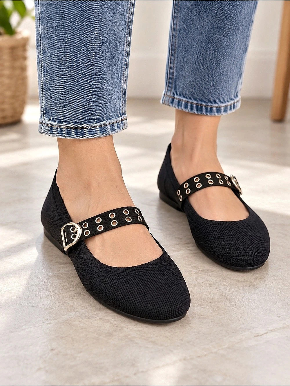 Rothy's The Ballet Mary Jane Flats Black & Blue US 8